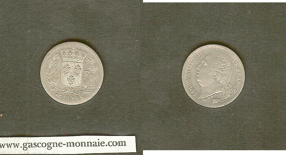 half franc Louis XVIII 1824K AU